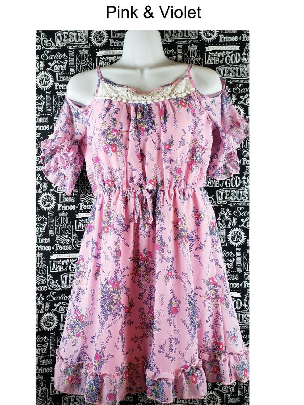 Pink & Violet Floral Cold Shoulder Dress Size XL 14/16